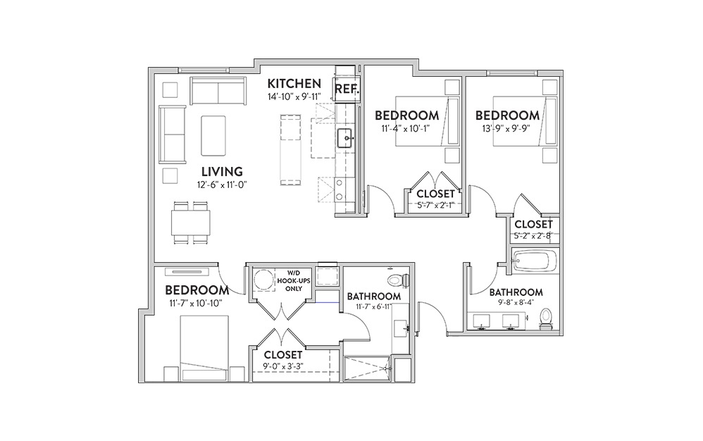 The Willie The Willie Three Bedroom Floorplan
