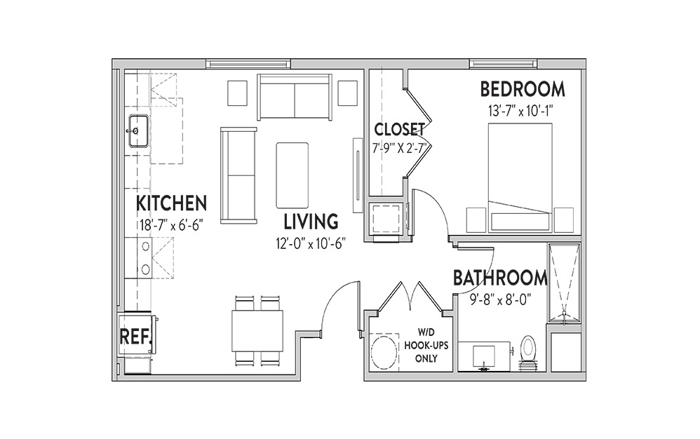 The Lady Bird The Lady Bird One Bedroom Floorplan