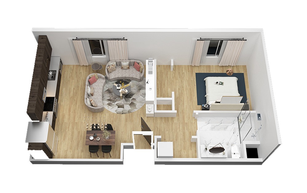 The Lady Bird - 1 bedroom floorplan layout with 1 bath and 732 square feet (1st floor 2D)