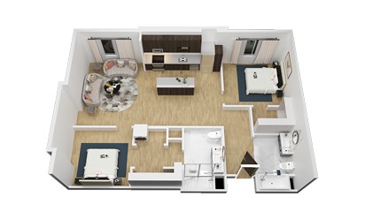 The Continental - 2 bedroom floorplan layout with 2 bath and 1132 square feet