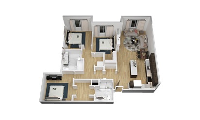 The Moon Tower - 3 bedroom floorplan layout with 2 bath and 1319 square feet