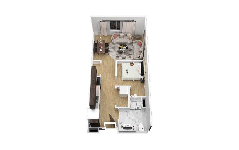 The Nighthawk - Studio floorplan layout with 1 bath and 550 square feet (1st floor 2D)